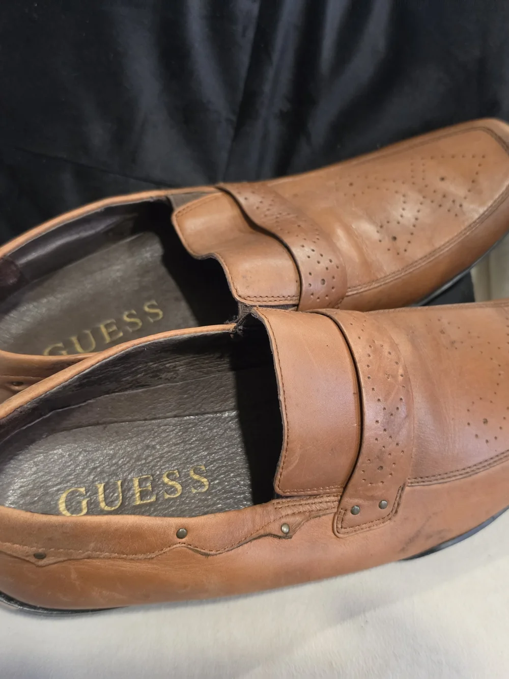 GUESS Men's Tan Leather Slip-On Dress Shoes